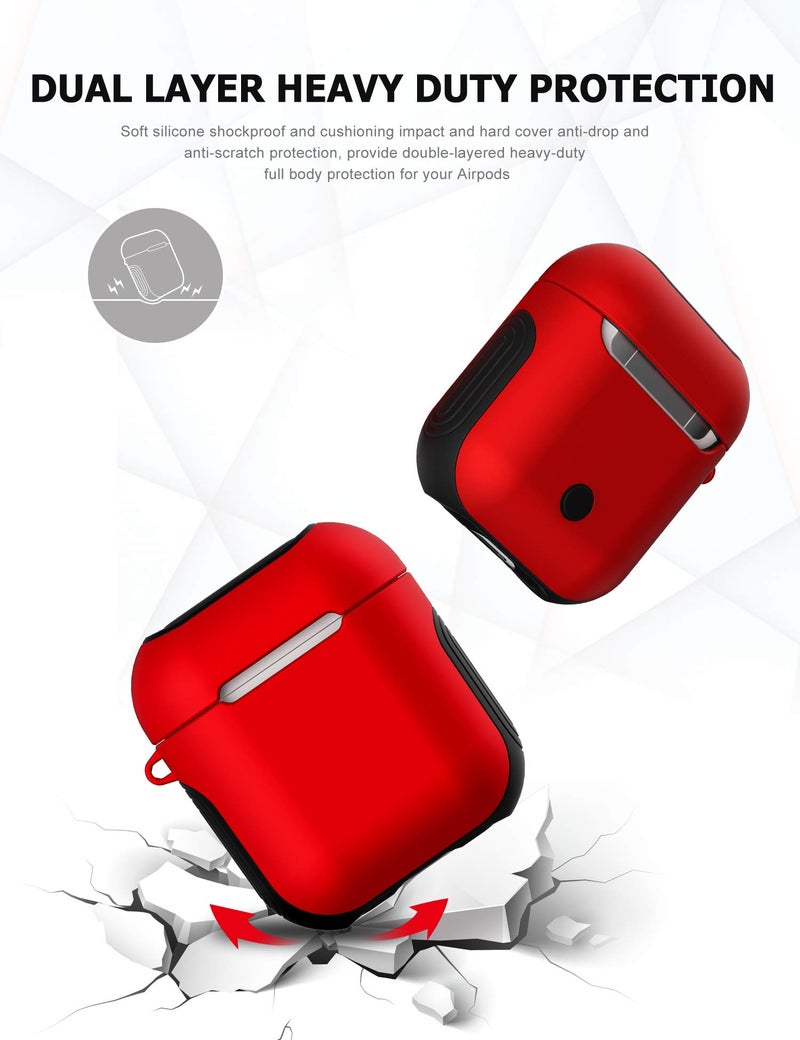 Romozi Airpods Case Cover and Skin - Romozi Airpod Skins is Silicone and Hard Cover Dual Layer Design, Heavy Duty Air Pods Case with Lanyard,Shockproof AirPod Covers for Apple Airpods Accessories(Red) - Image 3